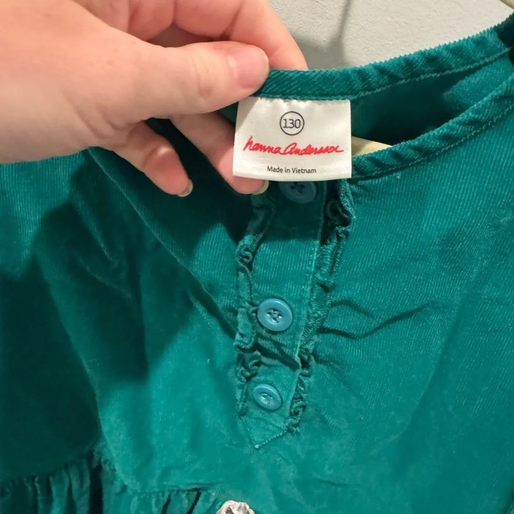 Hanna Andersson Long Sleeve Corduroy Dresses Velvet Bow SZ 130/8 Green‎